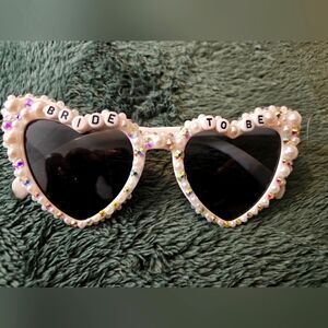 Heart Shaped Vintage Style Bride to Be Sunglasses with faux perals & rhinestone